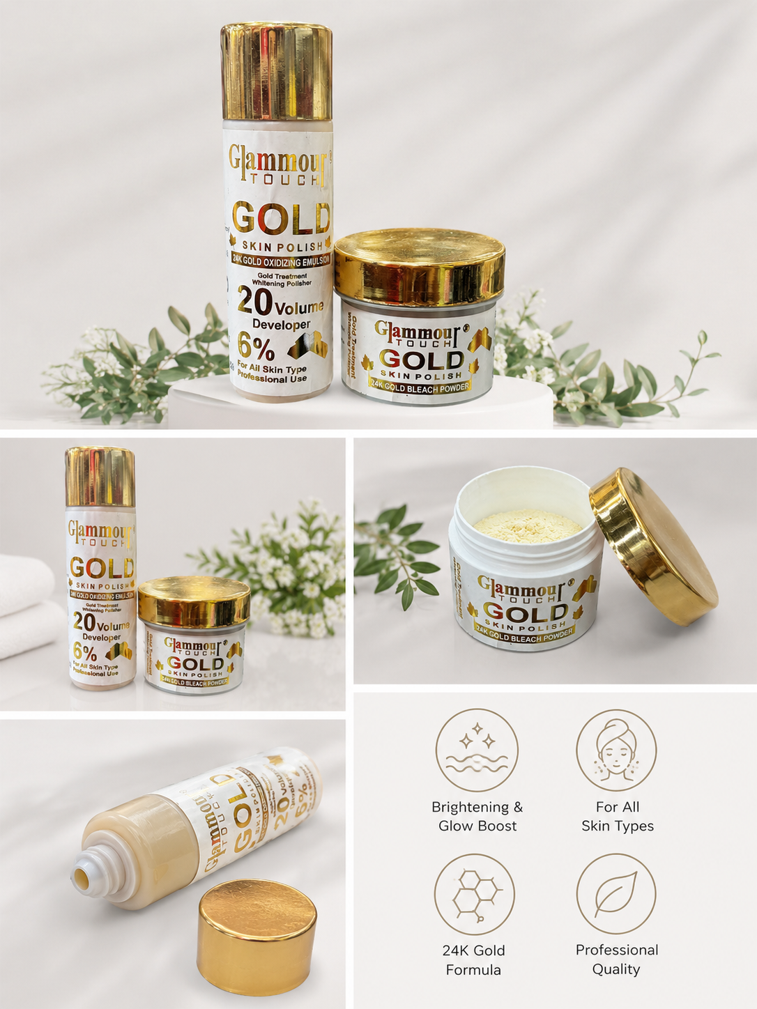 Glamour Touch Gold Skin Polish (24K Gold Bleach Powder & Developer)