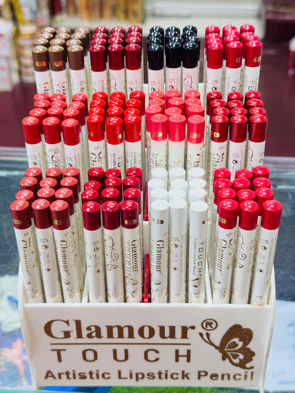 Glamour Touch Artistic Lipstick Pencil display with multiple shades
