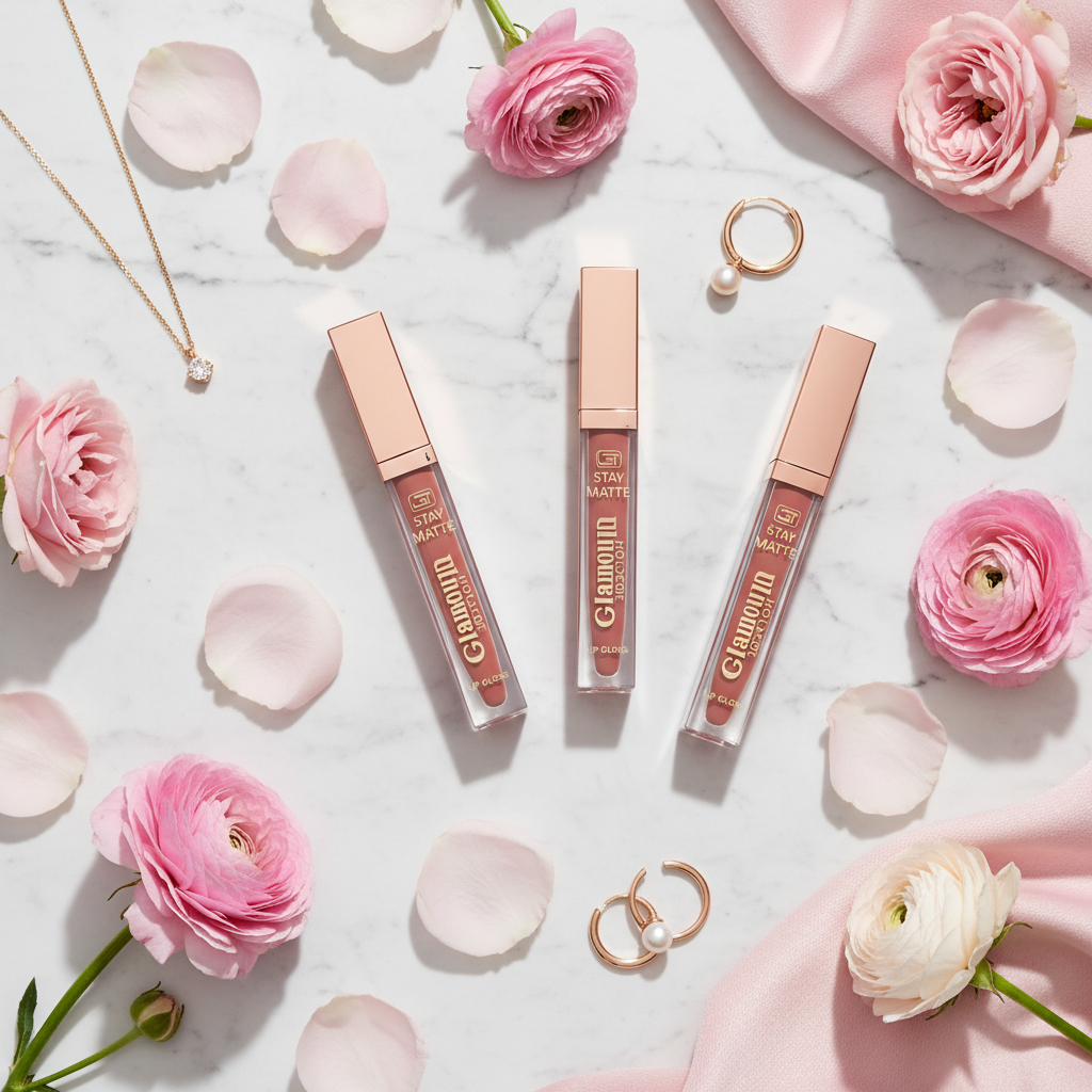 Glamour Touch Lip Gloss rose marble flat lay